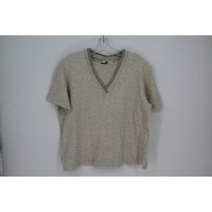 Steven Ross Women‎  Beige Textured Knit V-Neck Short Sleeve Sweater Size PL